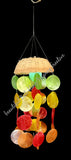 Capiz shell wind chime rattan basket multicoloured circle  50cm drop  x 14cm wide approx #0046