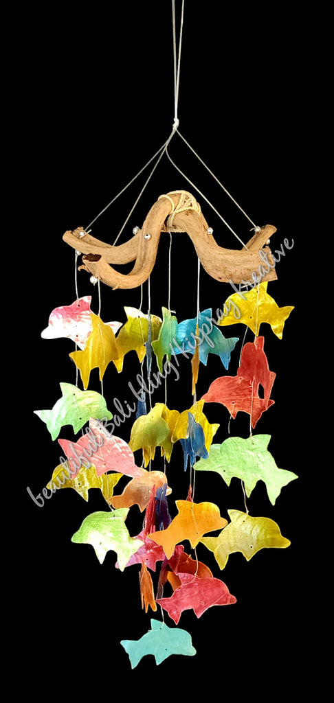 Capiz shell wind chime dolphin driftwood 60cm drop  x 16 cm wide approx #0048