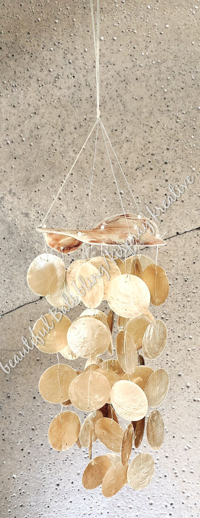 Capiz shell wind chime oyster shell top  Beige 57 cm drop  x 15cm wide approx #0054