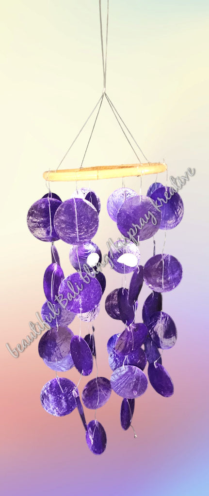 Capiz shell wind chime & seashell purple  59cm drop  x 15cm wide approx #0055