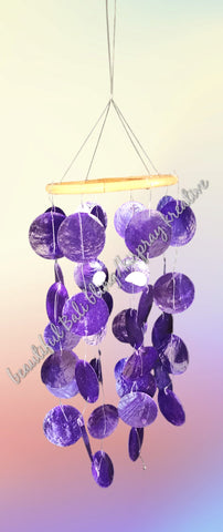 Capiz shell wind chime & seashell purple  59cm drop  x 15cm wide approx #0055