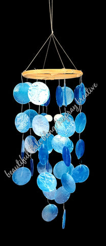 Capiz shell wind chime & seashell blue  56 cm drop  x 15cm wide approx #0056