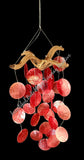 Capiz shell wind chime red  49cm drop  x 20cm wide approx #0057