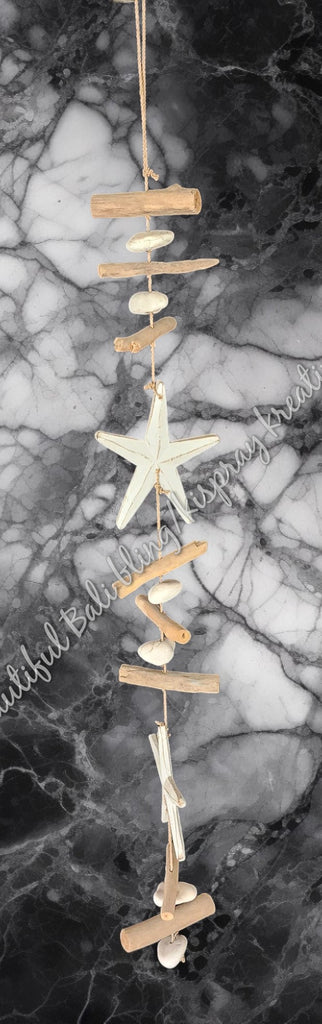 Beachy Hamptons Driftwood Wood dangler, starfish approx 12cm x 83 cm #0069