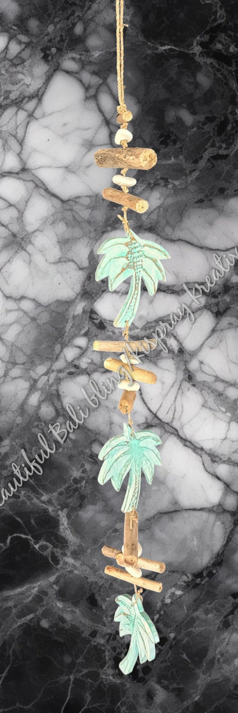 Beachy Hamptons Driftwood Wood Palm Tree   dangler, approx 10cm x 93cm #0074