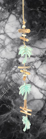 Beachy Hamptons Driftwood Wood Palm Tree   dangler, approx 10cm x 93cm #0074