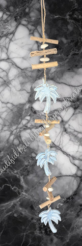 Beachy Hamptons Driftwood Wood Palm Tree   dangler, approx 10cm x 93cm #0073