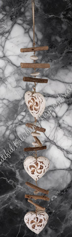 Beachy Hamptons Driftwood Wood Heart  dangler, approx 10cm x 84cm #0080