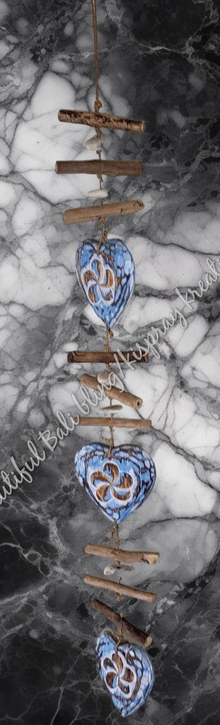 Beachy Hamptons Driftwood Wood Heart  dangler, approx 10cm x 84cm #0081