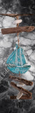 Beachy Hamptons Driftwood Wood Boat  dangler, GREEN approx 10cm x 90cm #0087