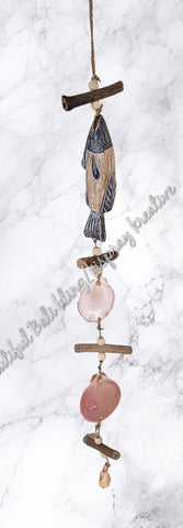 Wood dangler, fish & shell approx 10cm x 75cm 0099