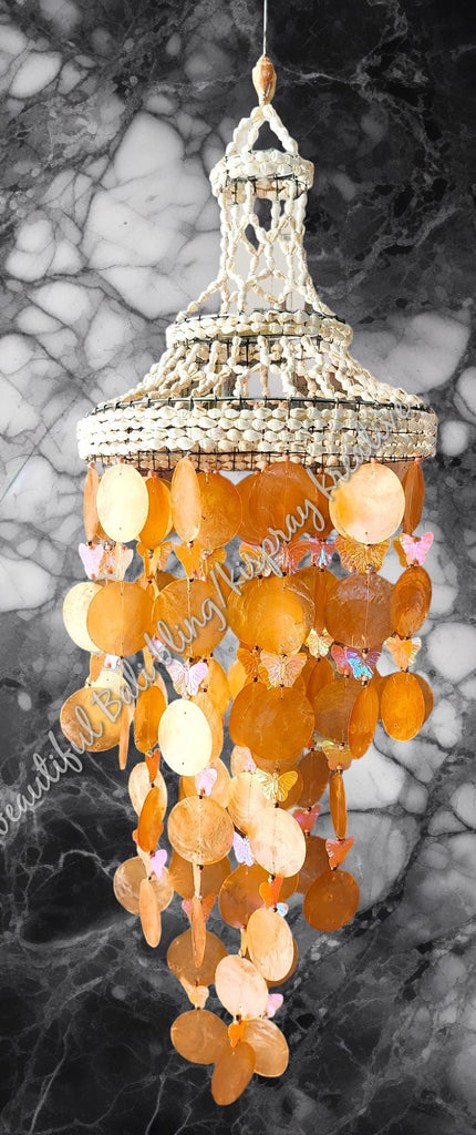 Shell wind chime seashell ORANGE 23cm wide  x 80cm  COMPLETE length approx #0104