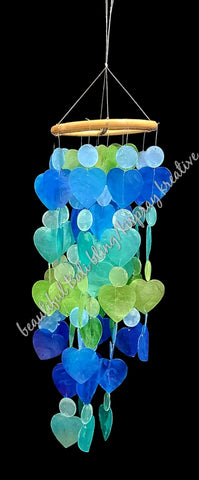 Capiz shell windchimes, blue/greens, approx 14 cm x 65 cm full length #1112