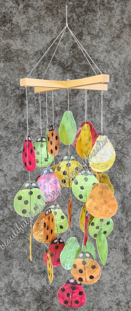 Capiz shell wind chime ladybugs/ladybird  60cm drop  x 15 cm wide approx #0050