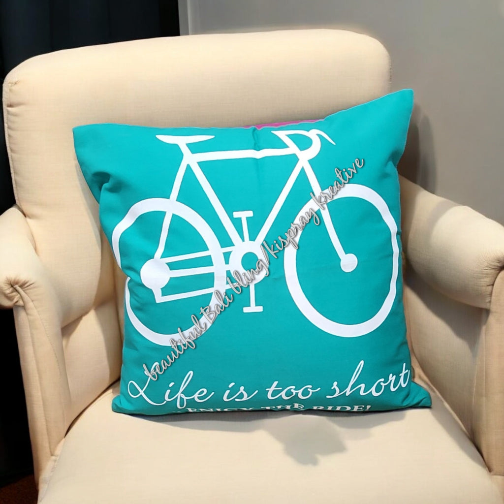 Cushion cover, green bicycle approx 40 cm x 40 cm. second picture is the true colour #2034