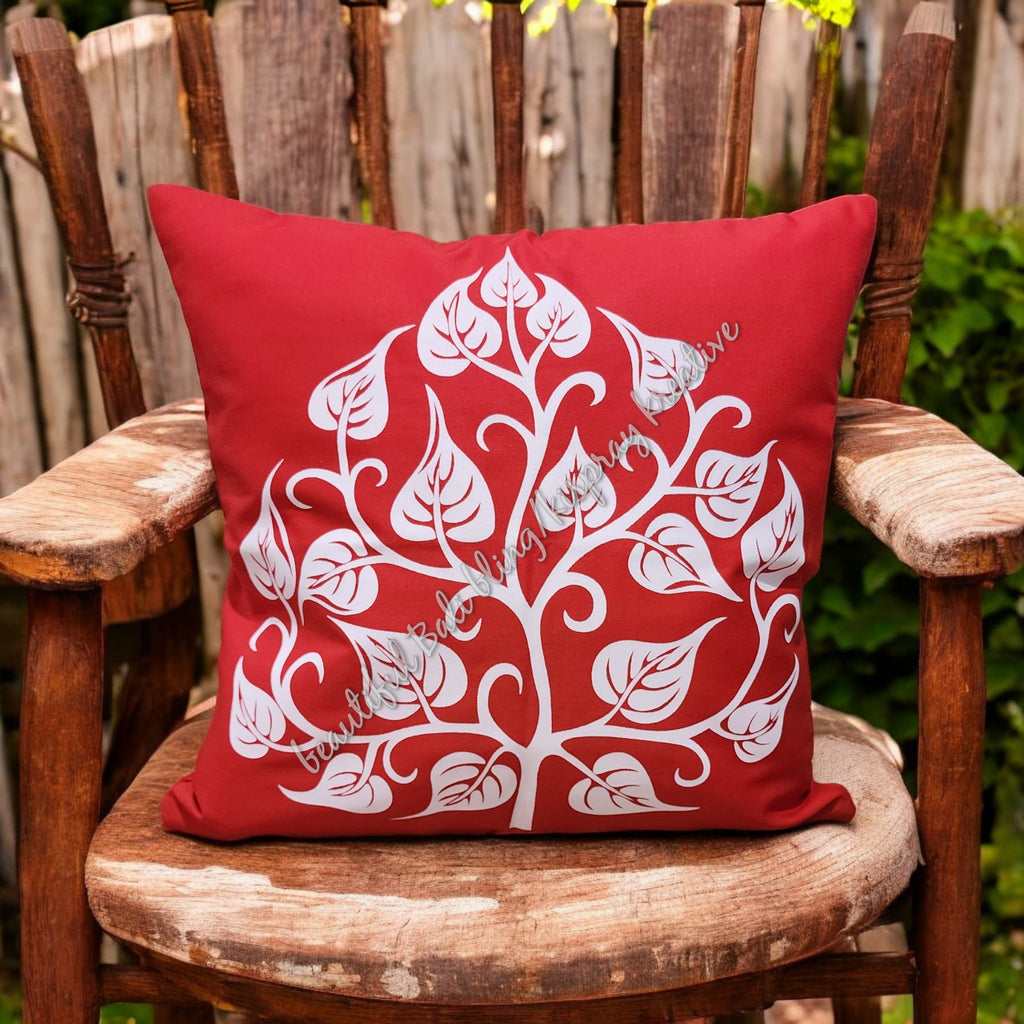 Cushion cover, leafy red approx 40 cm x 40 cm #2037