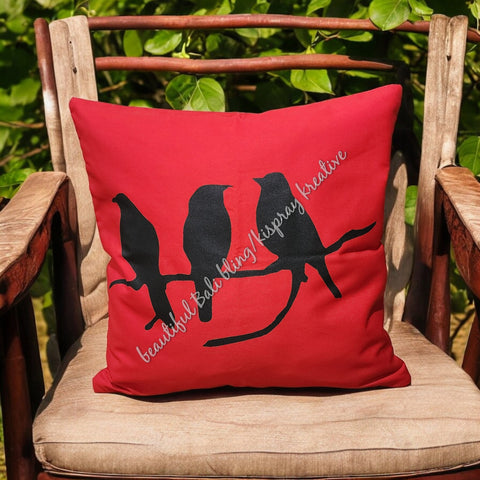 Cushion cover, Red with birds approx 40 cm x 40 cm #2038