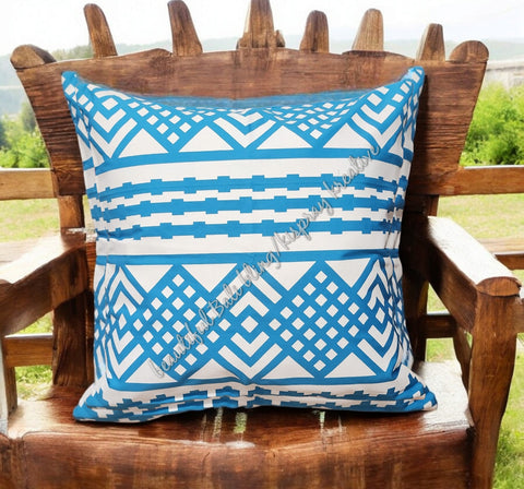 Cushion cover, Geometric blue & white approx 40 cm x 40 cm #2043