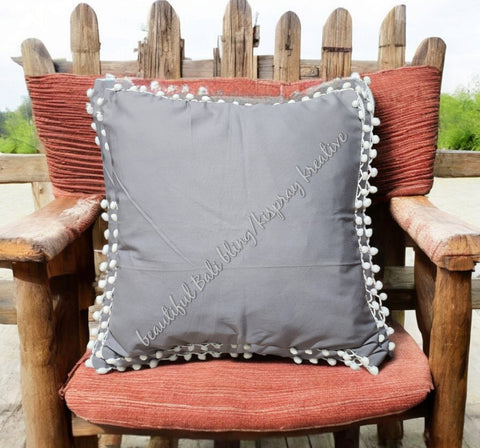 Cushion cover, grey with tassles approx 40 cm x 40 cm #2031