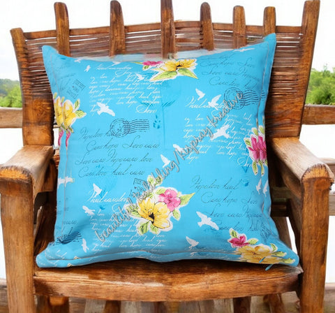 Cushion cover, blues, sky floral  approx 40 cm x 40 cm #2040