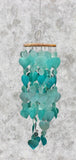 Capiz shell windchimes, greens, approx 14 cm x 65 cm full length #0041