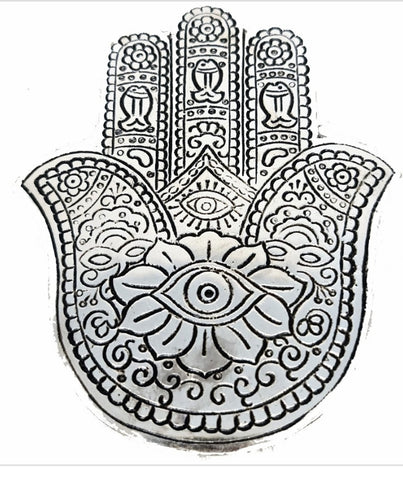 Incense holder, Hamsa Hand  aluminium, etched large, round Approx 13 cm #0004