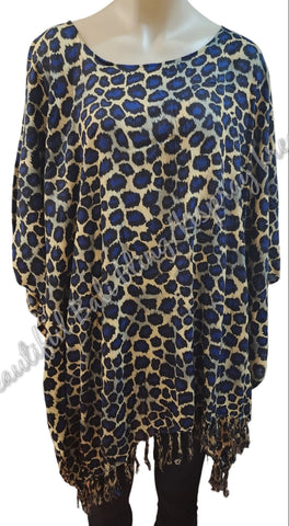 Kaftan, generous sizing, animal print (blue centres) 4XL Suit to size 24 #K6