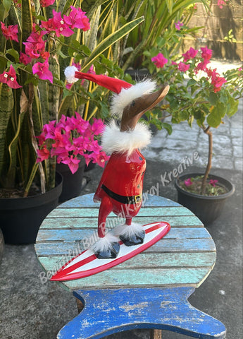 Duck, wooden, Santa fur jacket trim,Surfing Surfboard Xmas Christmas🦆 approx 25cm high