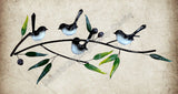 Willie wagtail family wall art approx 40 cm x 70 cm