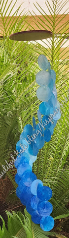 Capiz shell wind chime spiral BLUE GRADUATED SHADING 15cm wide x  77 cm COMPLETE drop approx (#9C)
