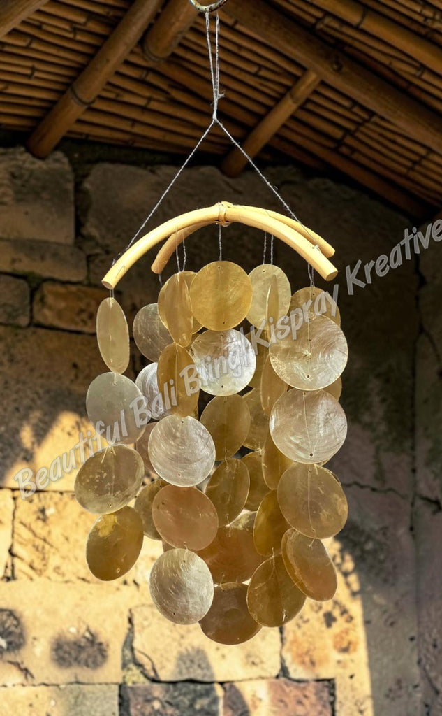 Capiz shell wind chimes bamboo cross 50cm drop x 20cm wide approx. #5
