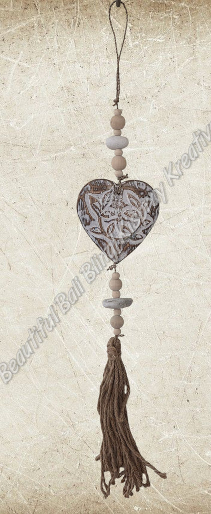 Beachy Hamptons Driftwood Wood Heart  dangler, approx 9cm x 54cm #0115