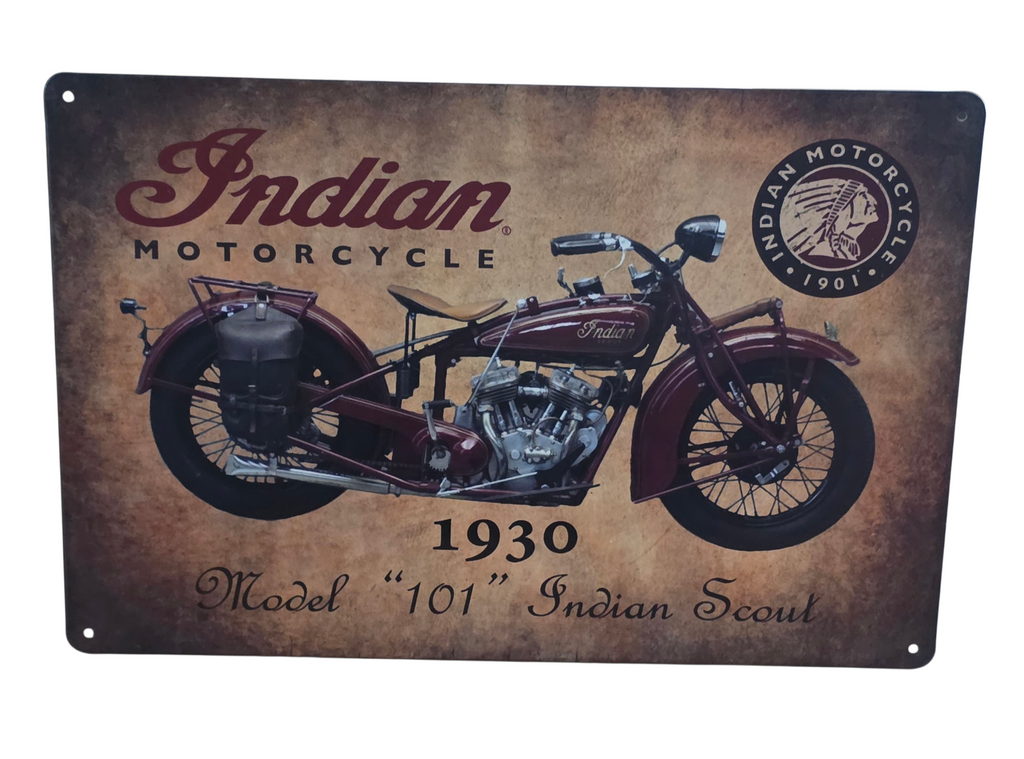 Decorative INDIAN MOTORCYLES 1930 INDIAN SCOUT  Retro plate,  approx 30cm x 20cm (#P21)