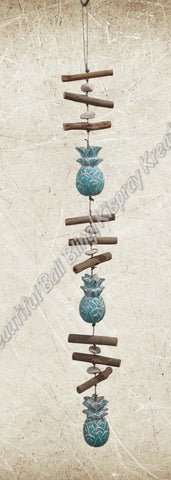 Beachy Hamptons Driftwood Wood Pineapple  dangler, approx 10cm x 85cm #0075