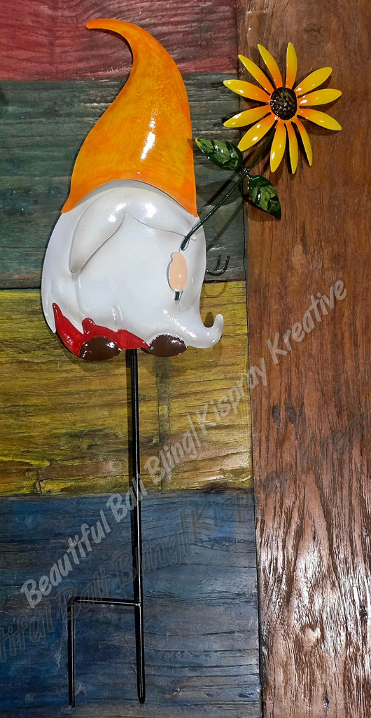 Garden art / Wall art Gnome Orange Hat  measuring  15cm x 25cm Stake is 49cm long
