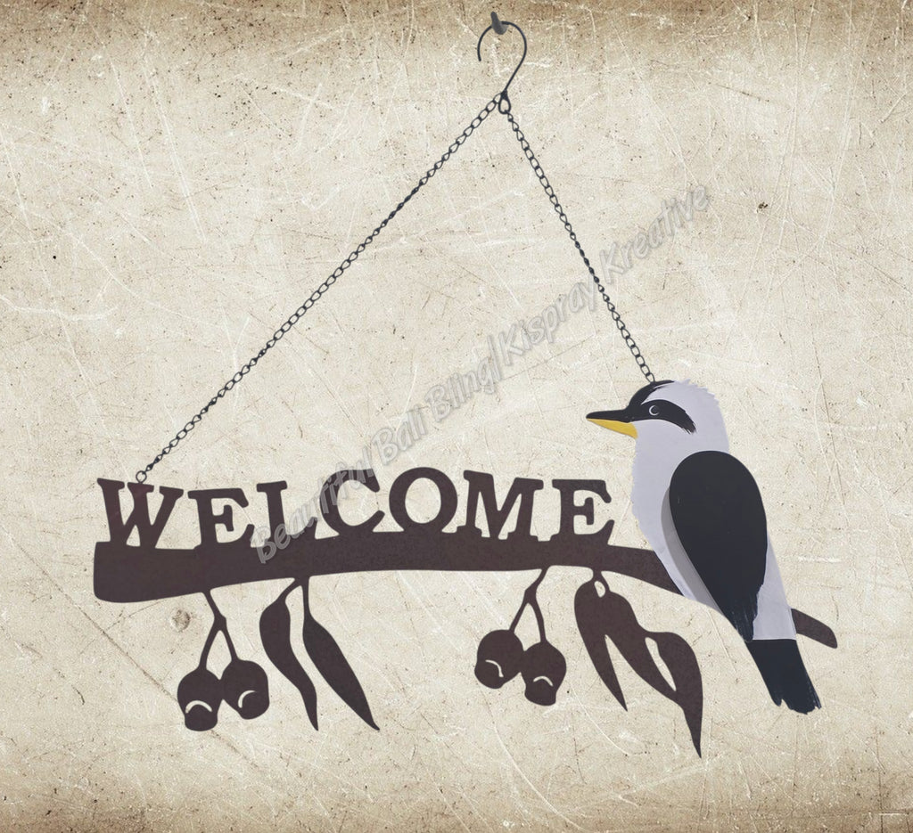 Rustic kookaburra welcome sign approx 40 cm x 20 cm