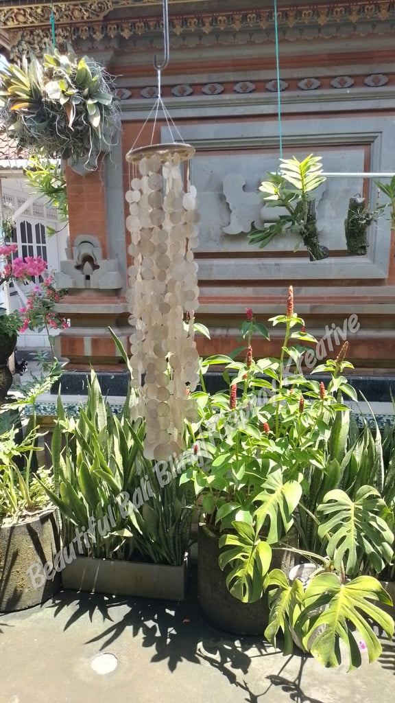 Capiz shell wind chime beige rattan circle 69 cm drop  x 12 cm wide approx #0040