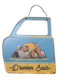 Retro decorative plate DOOR SHAPE DRUNKEN BEAR embossed approx 31 cm x 36 cm