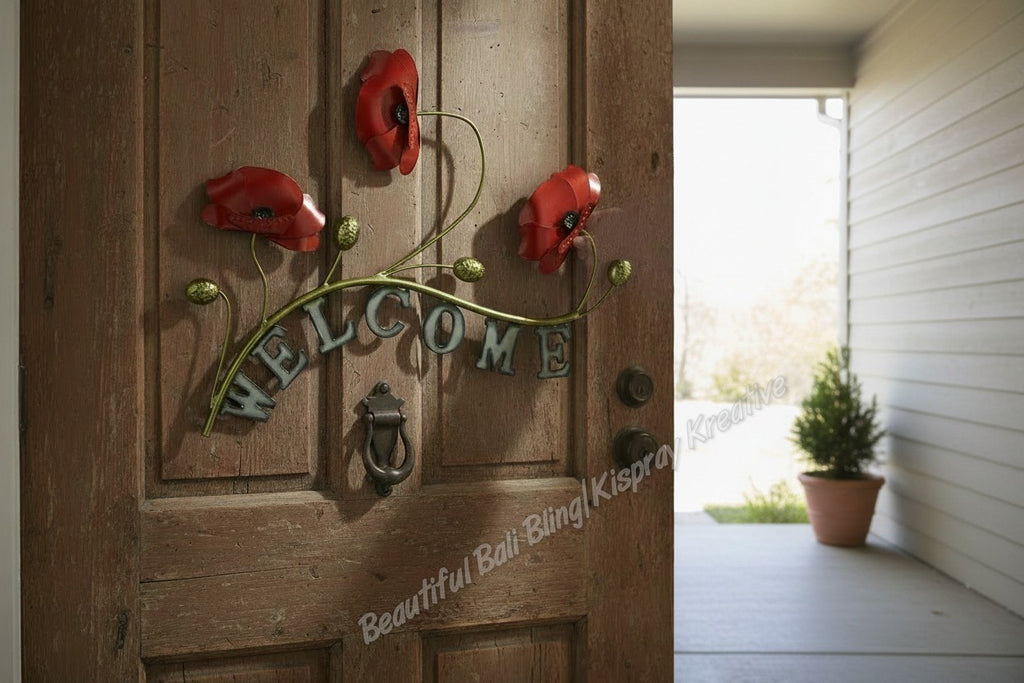 Wall art Poppy Welcome sign measuring  47cm x 39cm