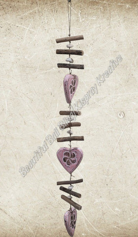 Beachy Hamptons Driftwood Wood Heart  dangler, approx 10cm x 84cm #0068