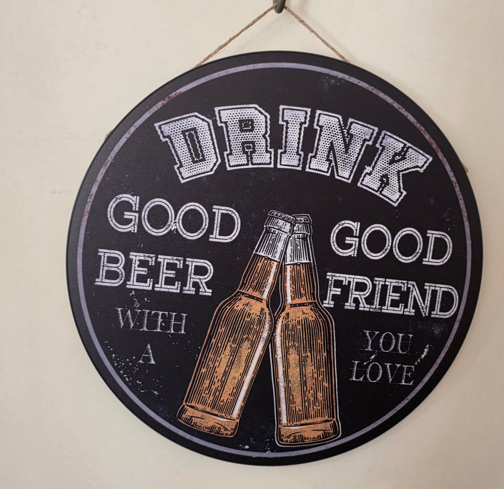 Decorative DRINK GOOD BEER ROUND Retro plate,  30cm x 30cm #H4