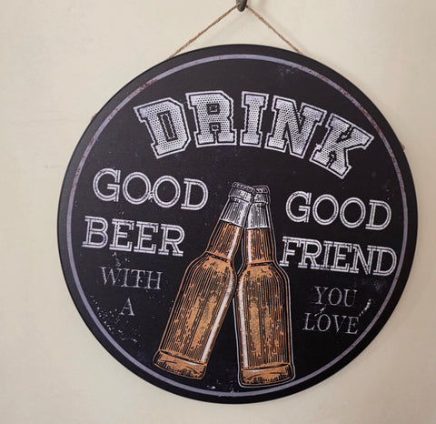 Decorative DRINK GOOD BEER ROUND Retro plate,  30cm x 30cm #H4
