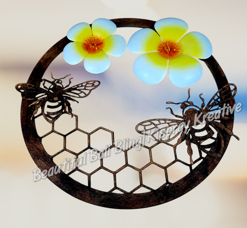 Wall art Bees with frangipani flowers, approx 42 x 42 cm
