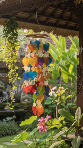 Capiz shell windchimes, solid top, multicoloured approx 15 cm x  66 cm full length #0132