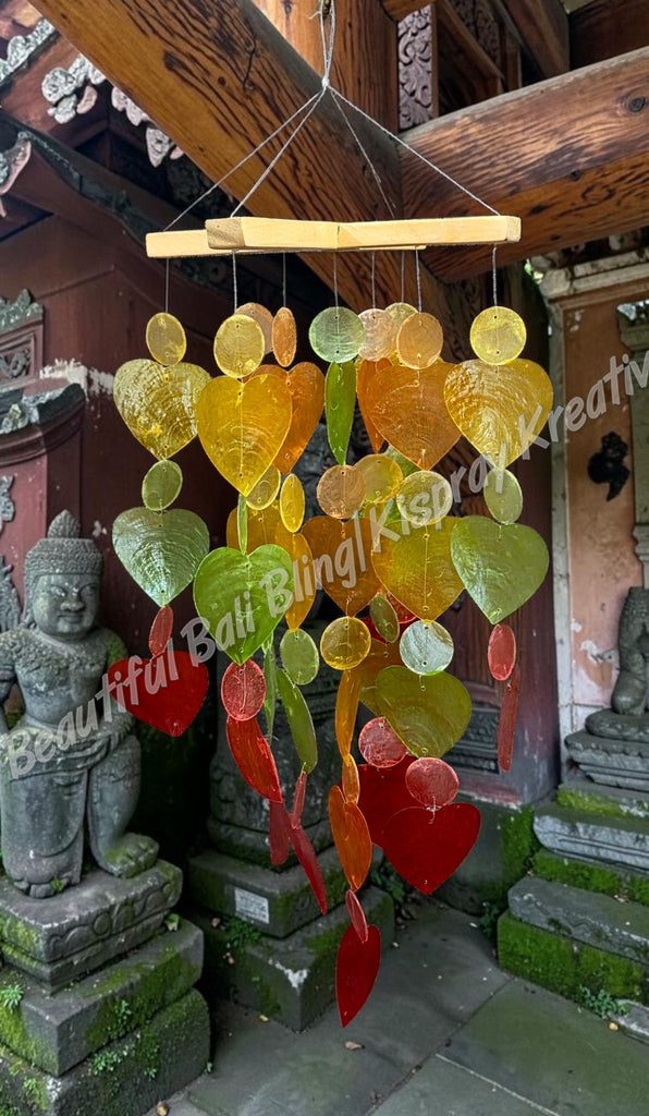 Capiz shell wind chimes bamboo cross 55cm drop x 15cm wide approx. #1