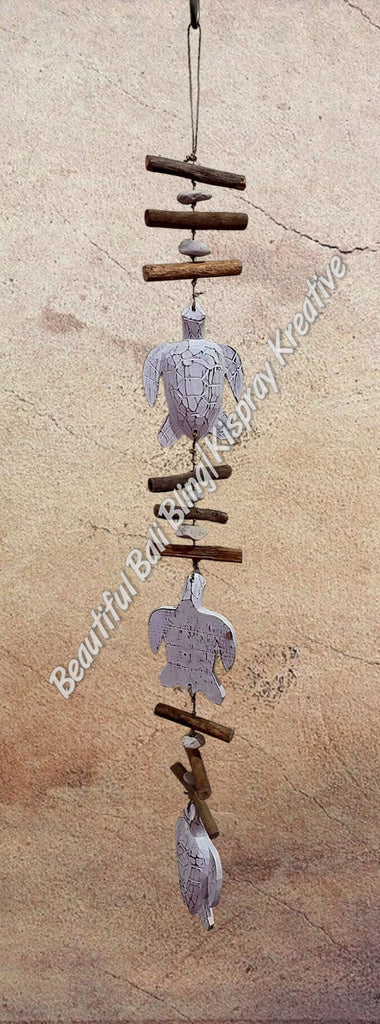 Beachy Hamptons Driftwood Wood Turtle  dangler, approx 10cm x 95cm #0072