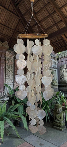 Capiz shell windchimes, white hearts, approx 14 cm x 60 cm full length #0135