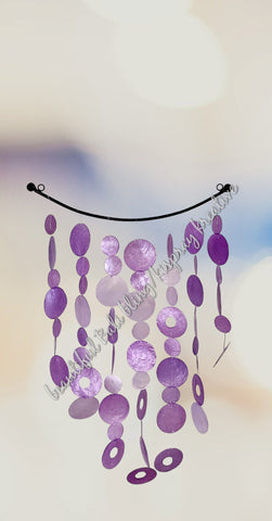Capiz shell wind chime Metal top purples 30cm wide  x 67cm  COMPLETE length approx (#41)