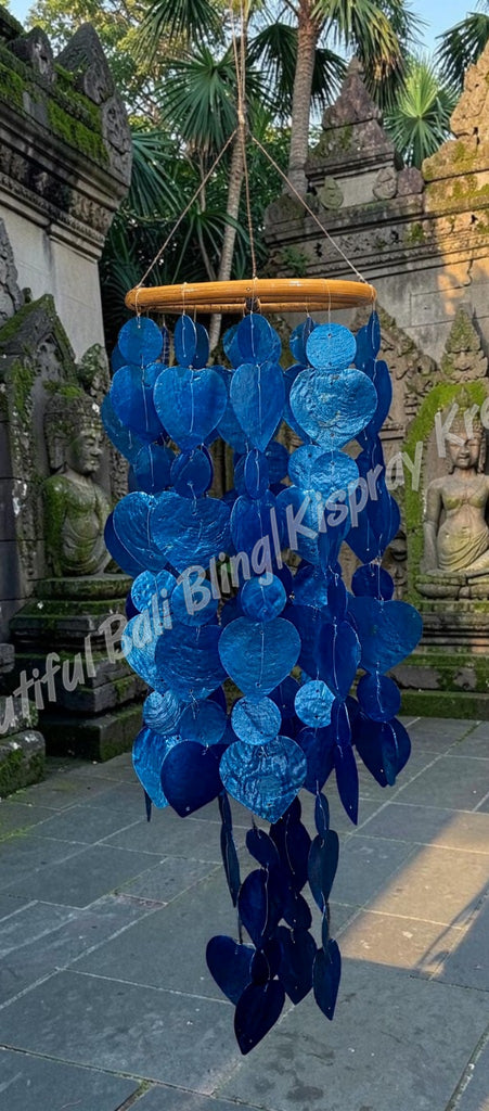 Capiz shell windchimes, solid top, blues approx 15 cm x  60 cm full length #0133