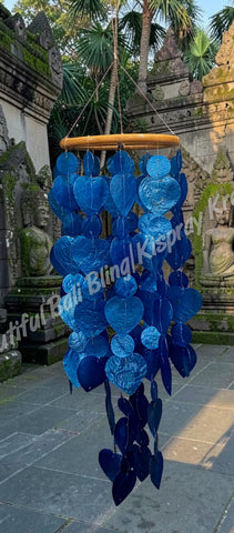 Capiz shell windchimes, solid top, blues approx 15 cm x  60 cm full length #0133
